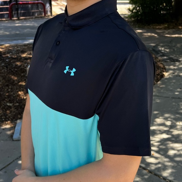 UNDER ARMOUR MEN PERFORMANCE COLORBLOCK POLO SHIRT TENNIS UNIFORM TIFFANY BLUE L - Picture 11 of 16